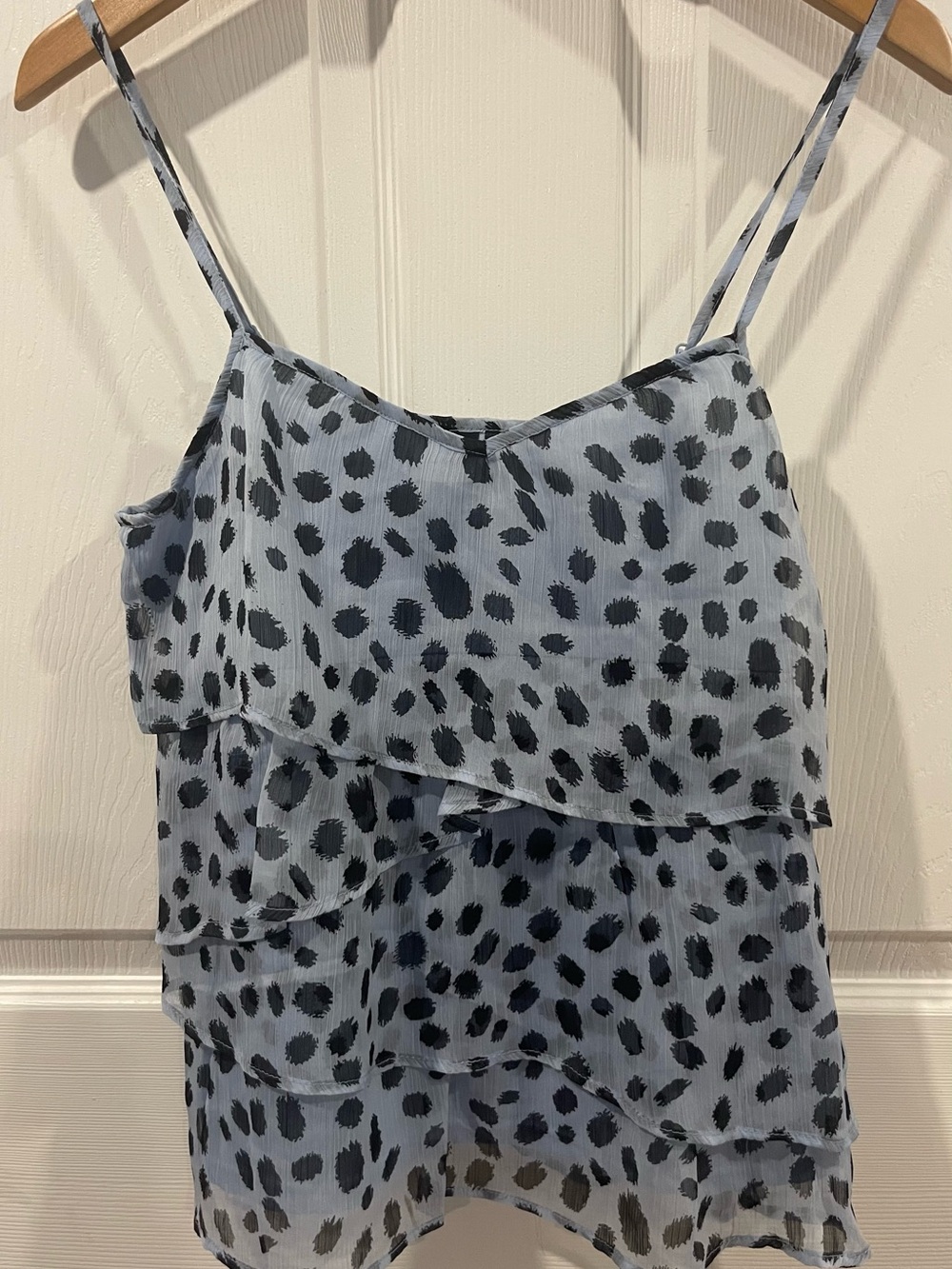 H&M Light Blue and Black Spotted Tiered Chiffon Tank Top